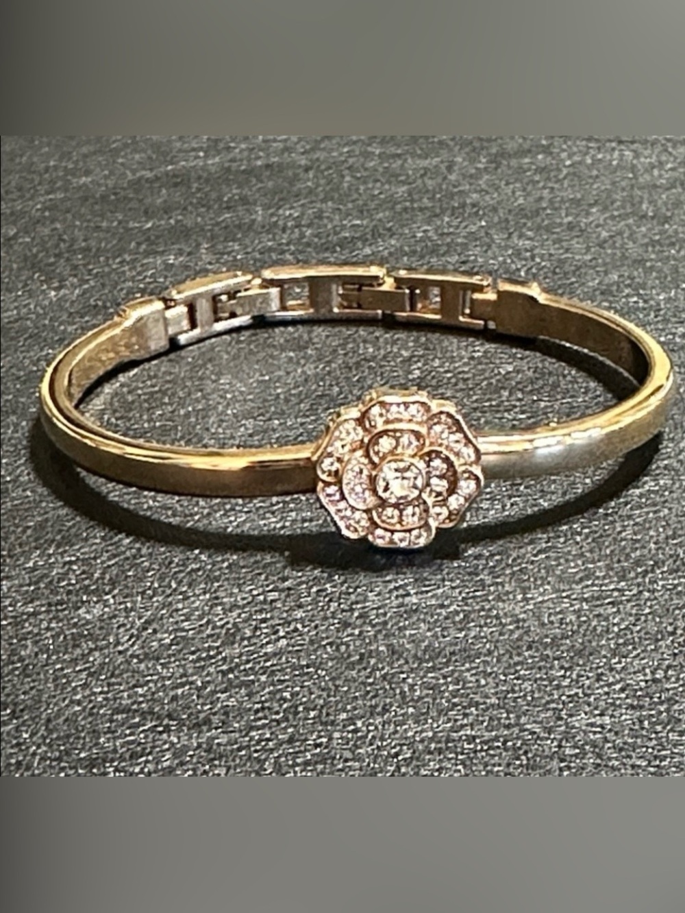 Anne Klein Gold-Tone Camellia Flower Hinged Cuff Bracelet